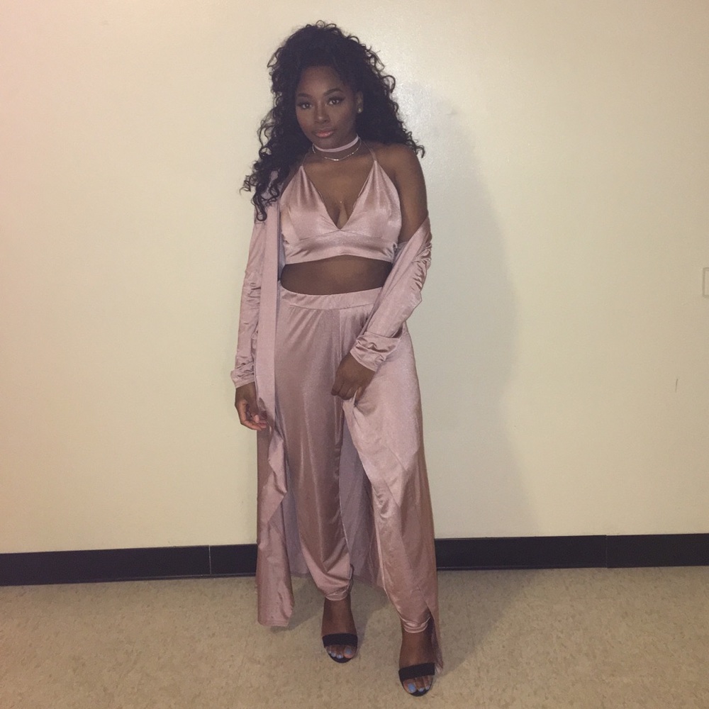 Boohoo Satin Crop Top and Pants set